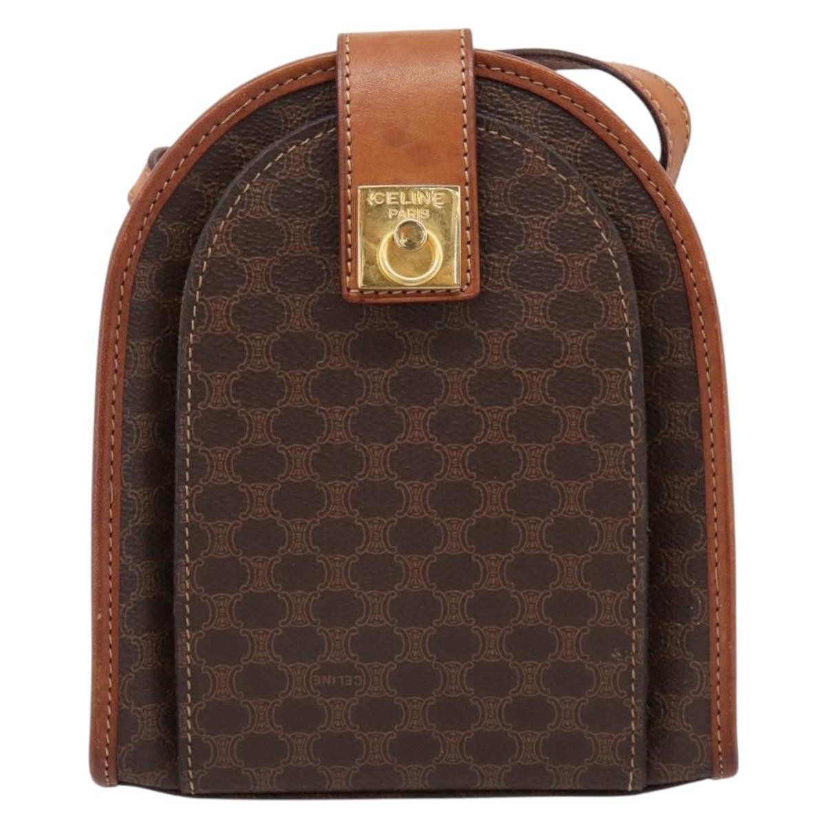 Celine Macadam Shoulder Canvas, Brown, Canvas, Crossbody Bag