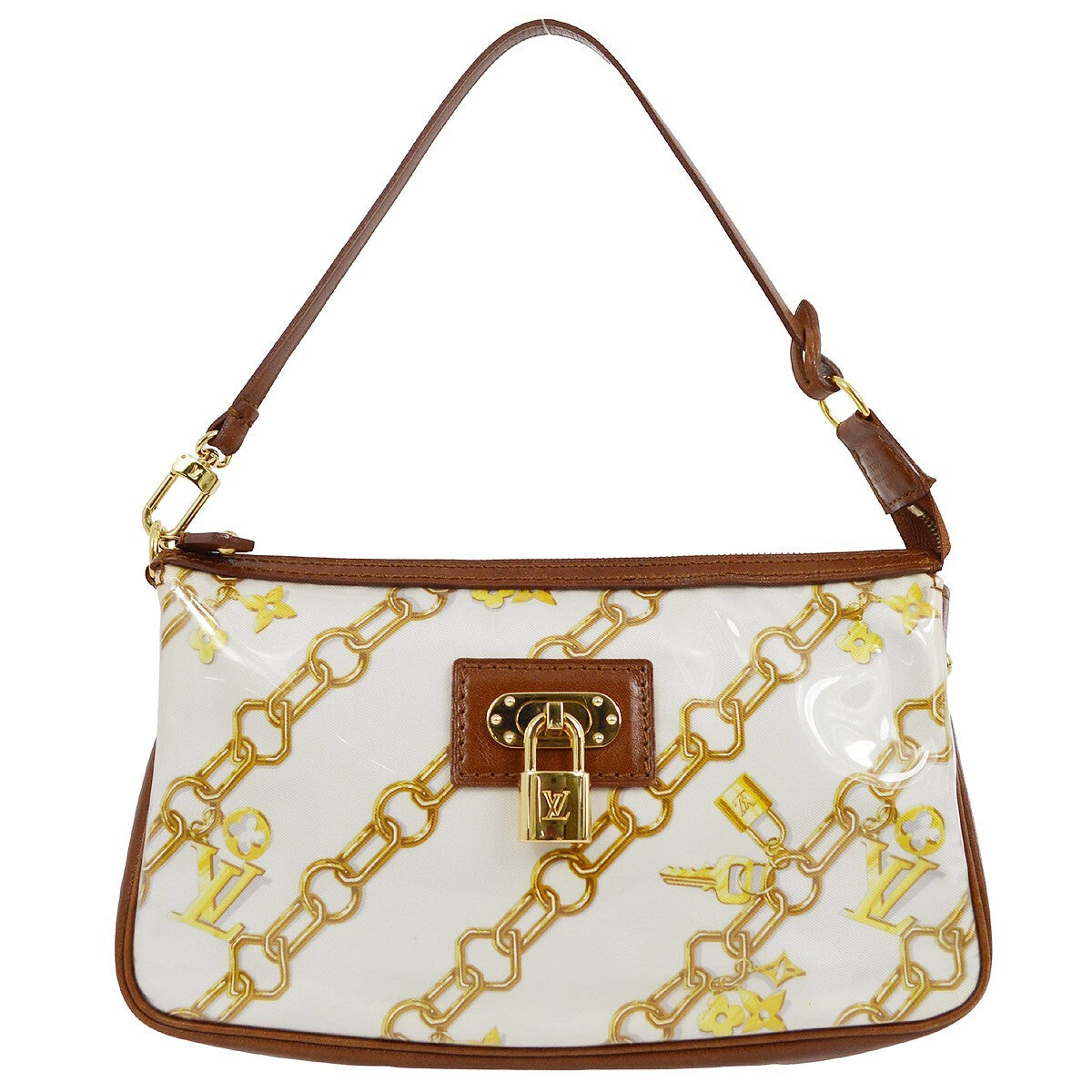 Louis Vuitton Charms Pochette PVC Over Printed Silk, Brown, Leather, Clutch