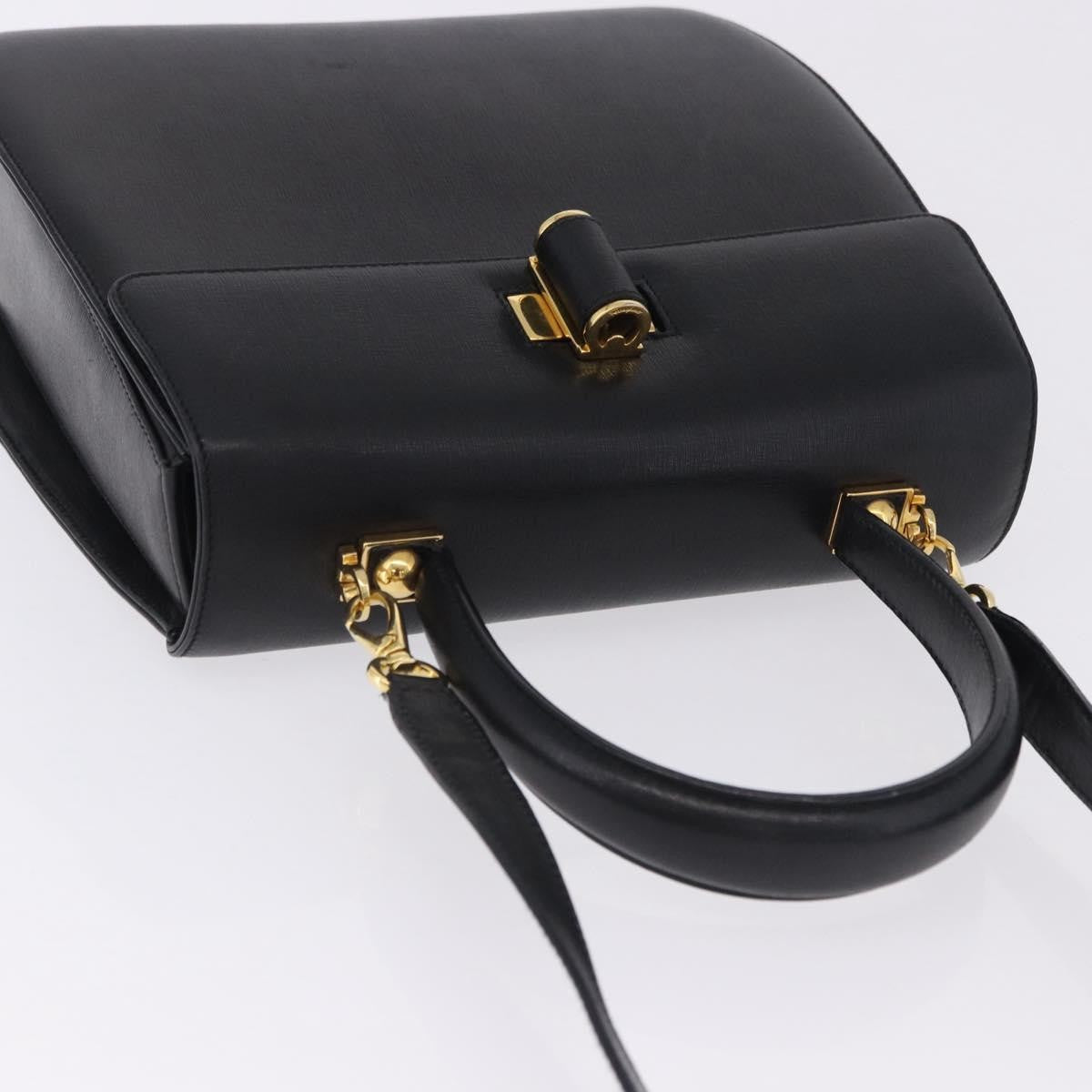 Salvatore Ferragamo Gancini Leather, Black, Leather, Handbag