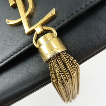 Saint Laurent Classic Monogram Tassel Leather, Black, Leather, Crossbody Bag