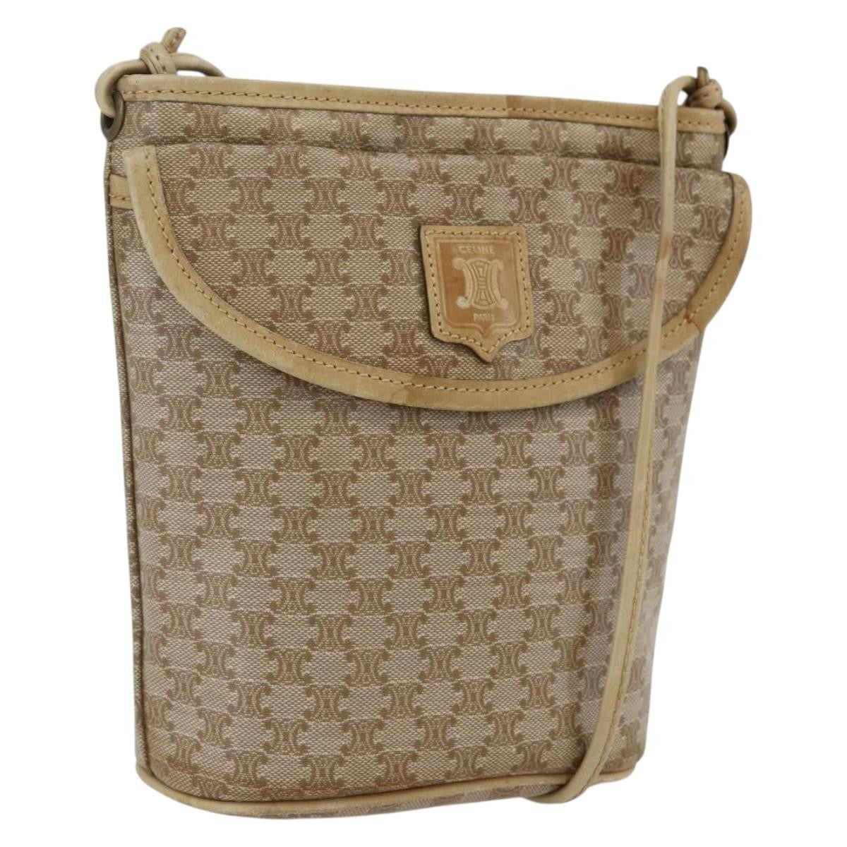 Celine Vintage Macadam Canvas, Beige, Canvas, Shoulder Bag