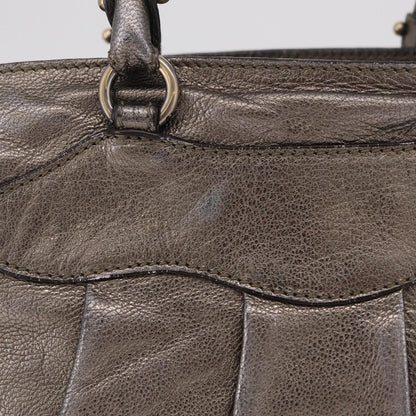 Salvatore Ferragamo Gancini Top Handle Leather, Silver, Leather, Handbag