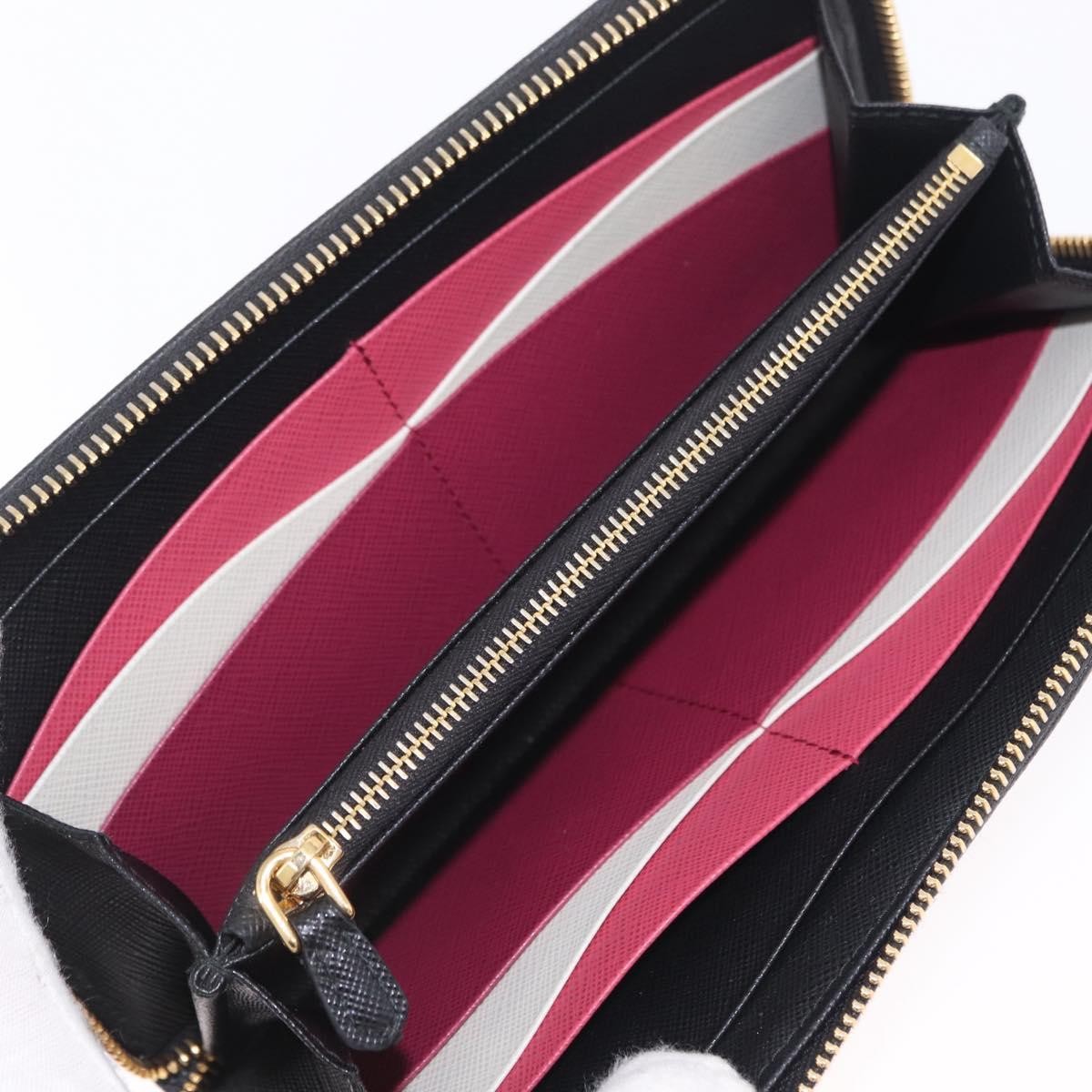 Prada Zip Around Tab Saffiano Leather, Black, Leather, Wallet