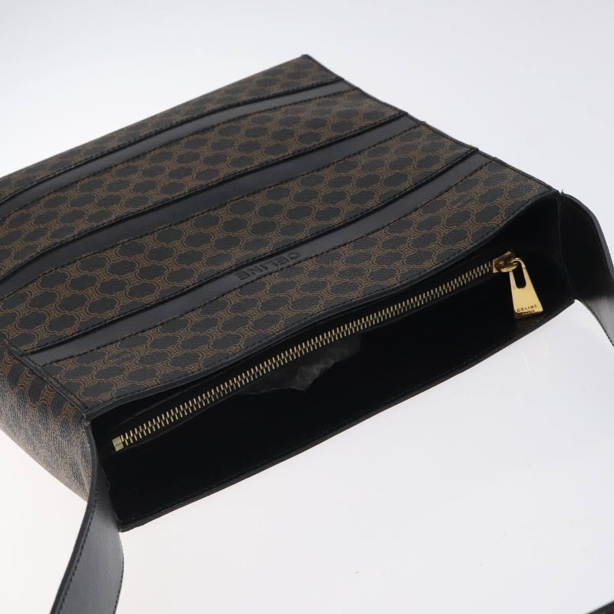 Celine Vintage Macadam Canvas and Leather, Black, Canvas, Shoulder Bag