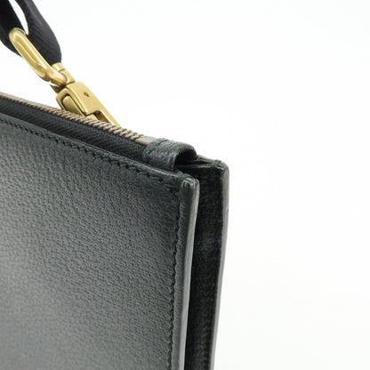 Gucci Web Strap Front Zip Messenger Leather, Black, Leather, Handbag