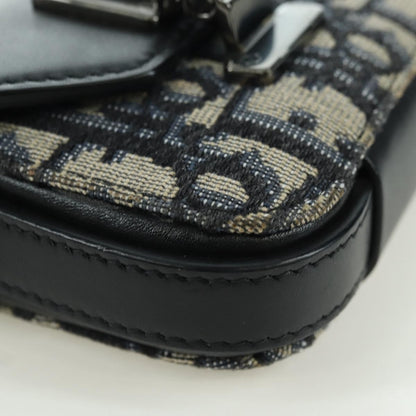 Christian Dior Clasp Lock Messenger Oblique Canvas and Leather, Navy, Canvas, Clutch