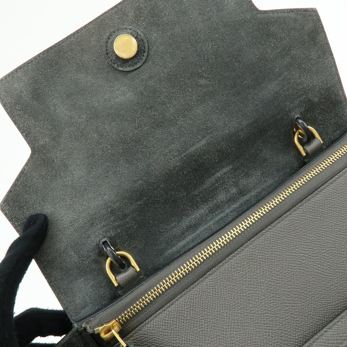 Celine Belt Textured Leather, Gray, Calfskin, Handbag