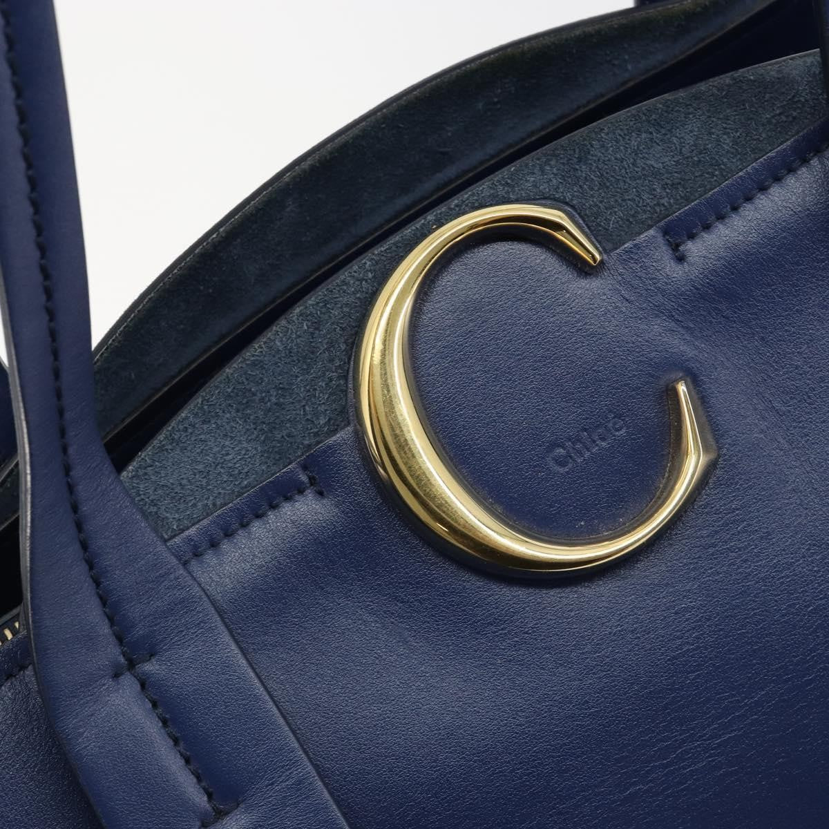 Chloe C Zipped Leather, Blue, Leather, Tote Bag