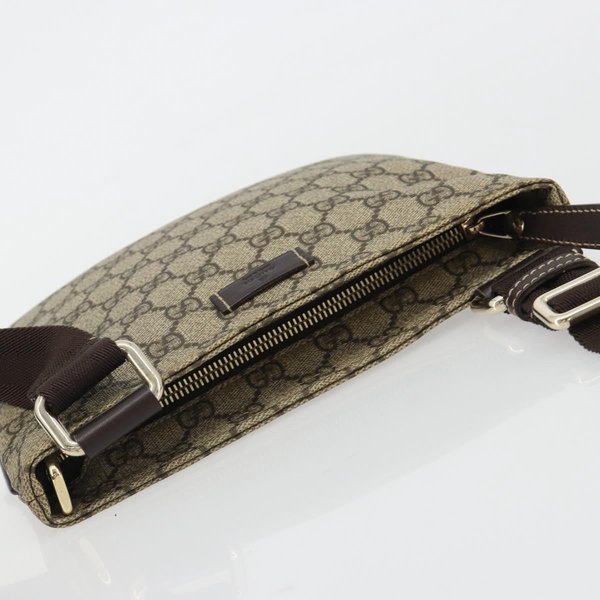 Gucci Zip Top Messenger GG Canvas with Leather, Beige, Canvas, Shoulder Bag