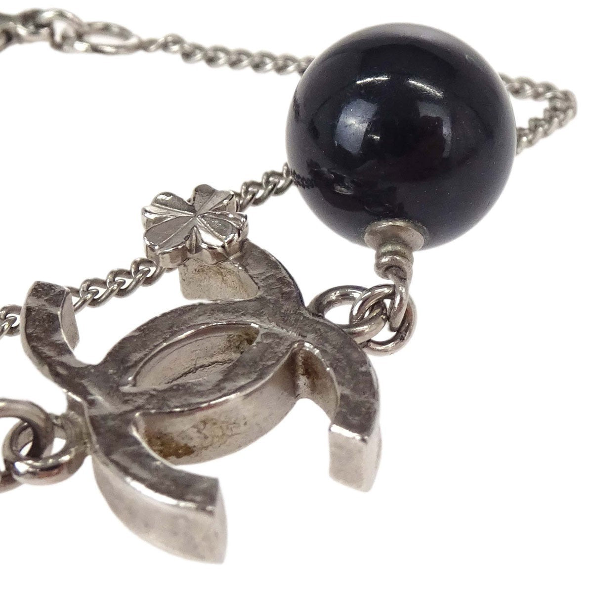 Chanel CC Clover Pendant Chain Metal with Enamel, Silver, Silver Plated, Necklace