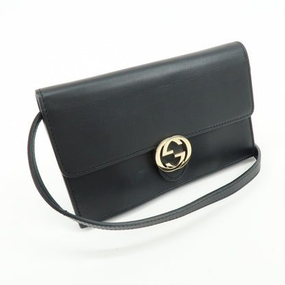 Gucci Interlocking Wallet on Chain Leather, Black, Leather, Crossbody Bag