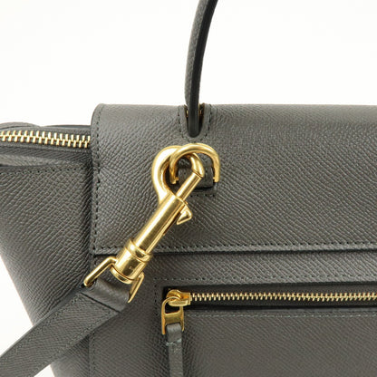 Celine Belt Textured Leather, Gray, Leather, Handbag