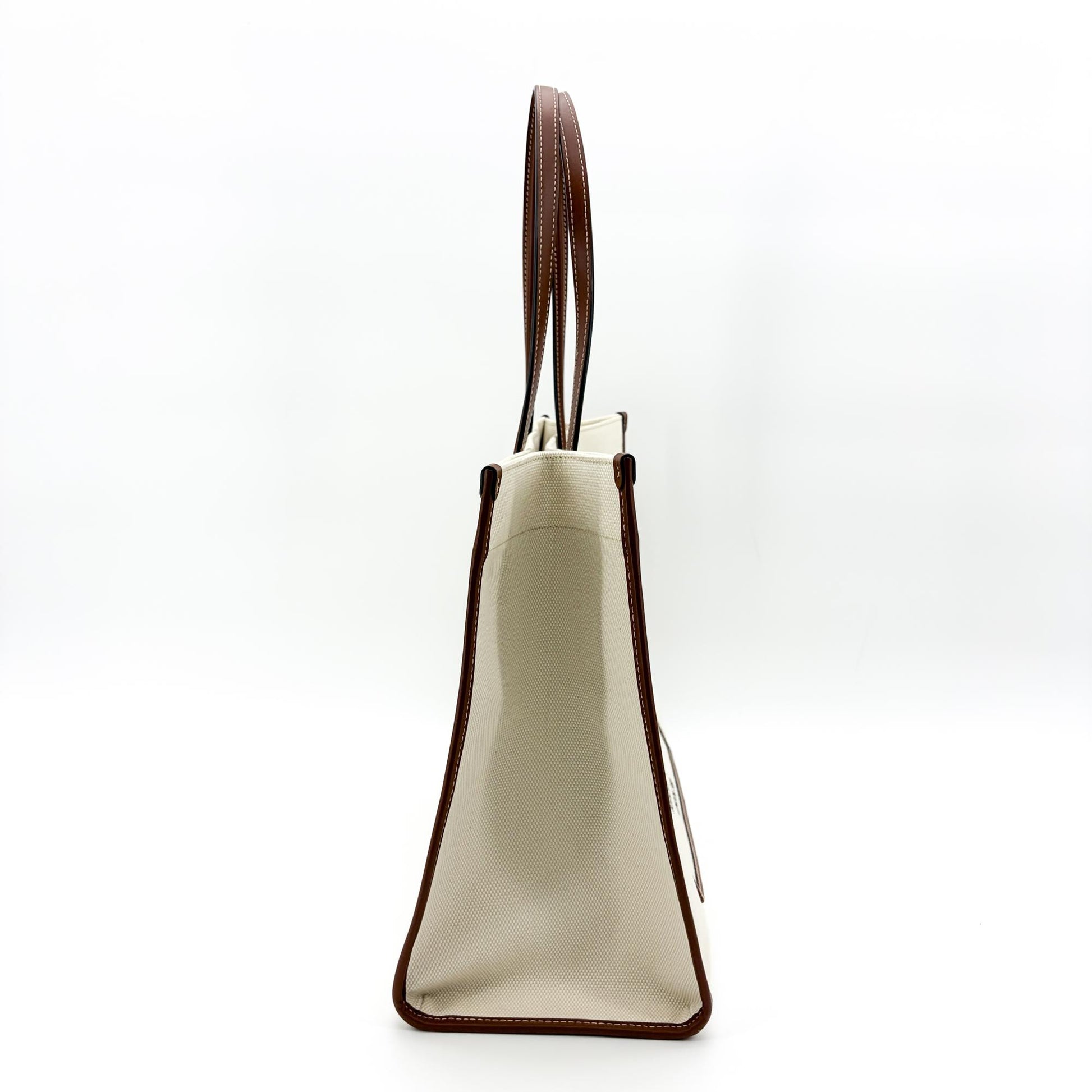 Burberry Freya Shopping Canvas with Leather, Beige, Canvas, Tote Bag