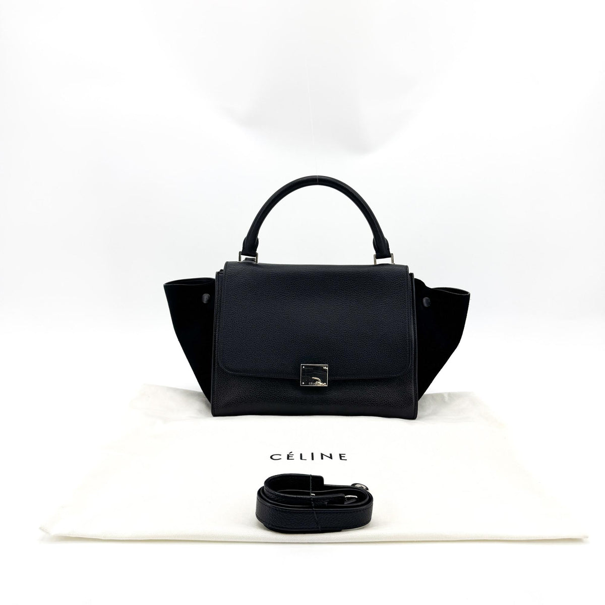 Celine Trapeze Leather, Black, Leather, Handbag