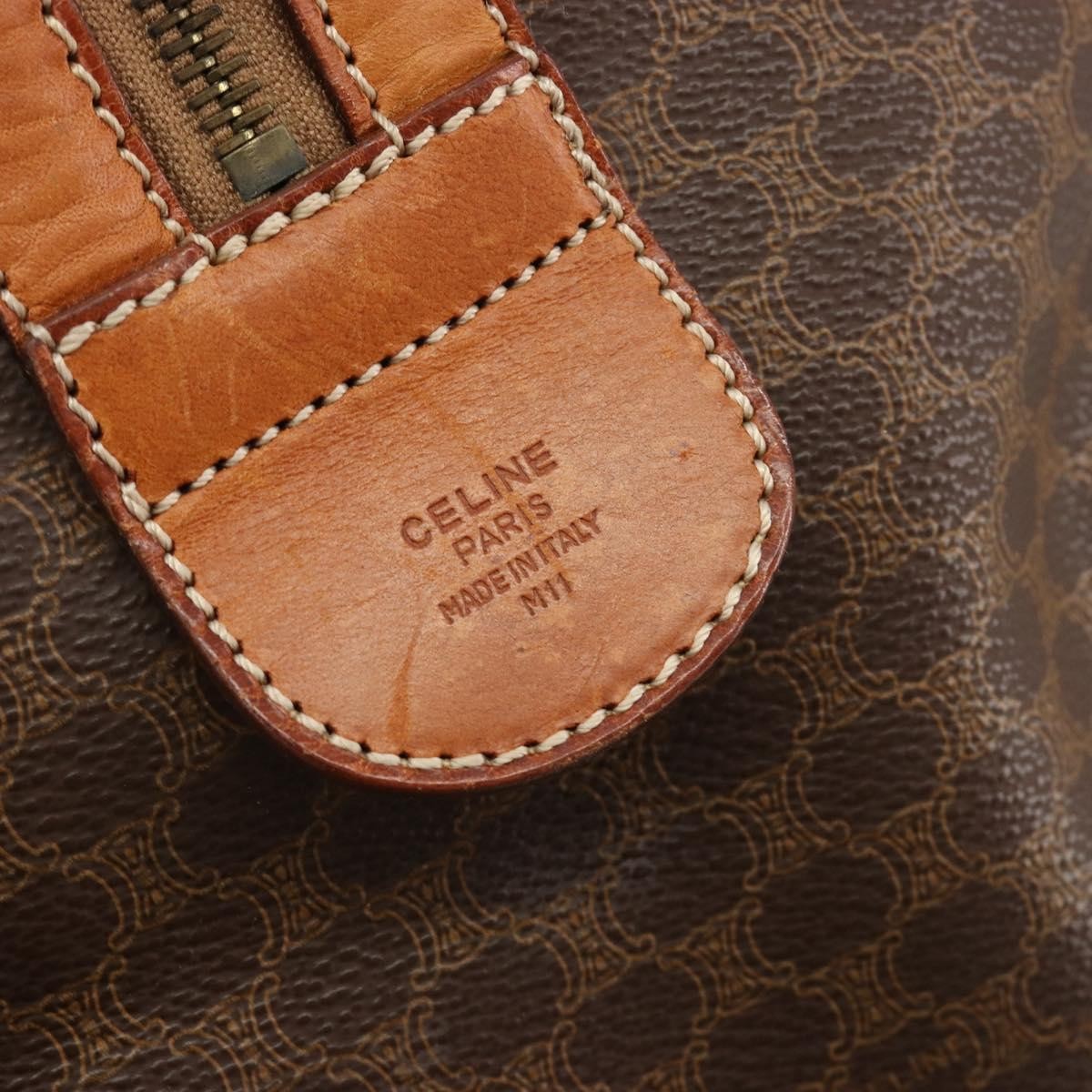 Celine Vintage Duffle Macadam Coated Canvas, Brown, Canvas, Handbag