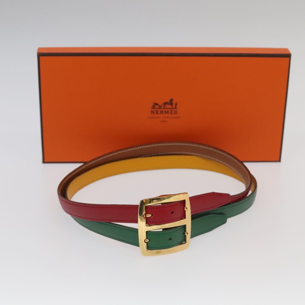Hermes Double Hole Buckle Belt Metal and Leather, Multicolour, Leather, Belt