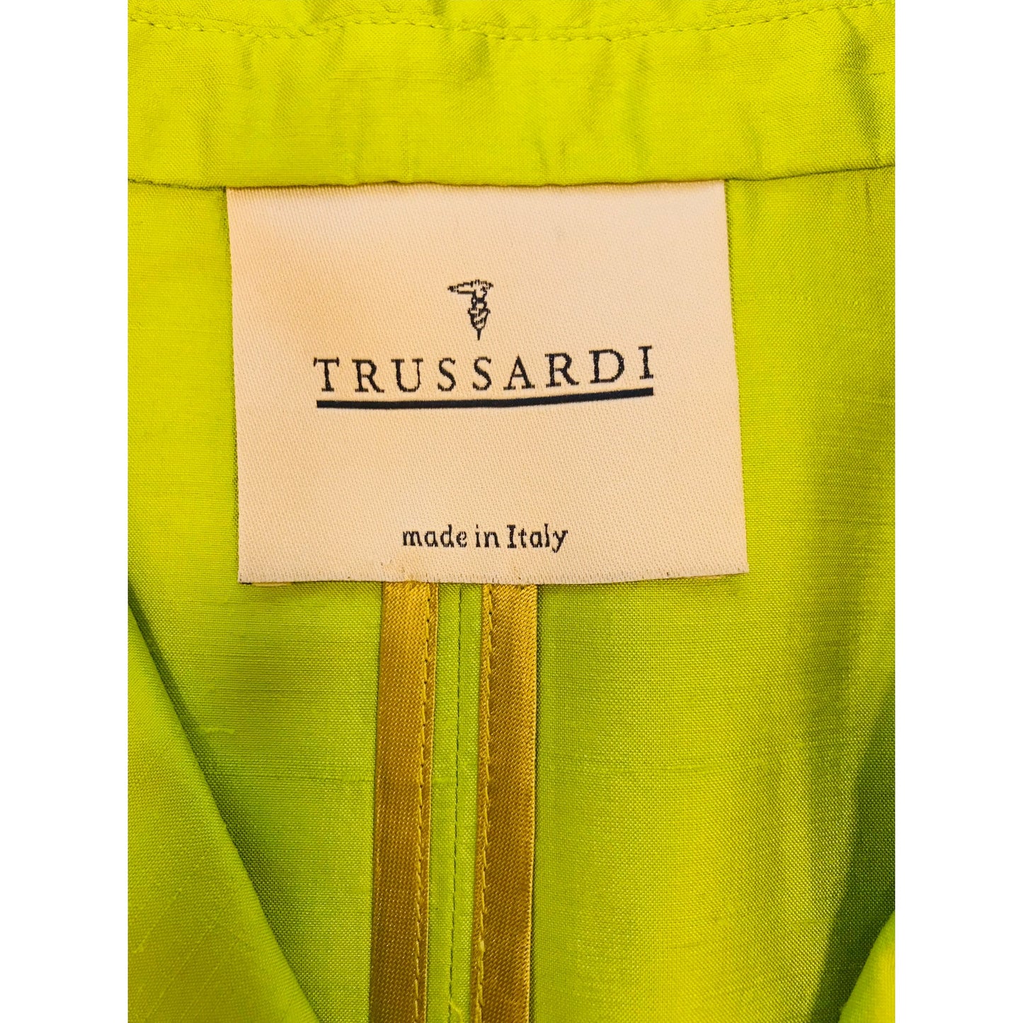 Trussardi Suit Jacket Pants Set L-XL Lime Green Silk