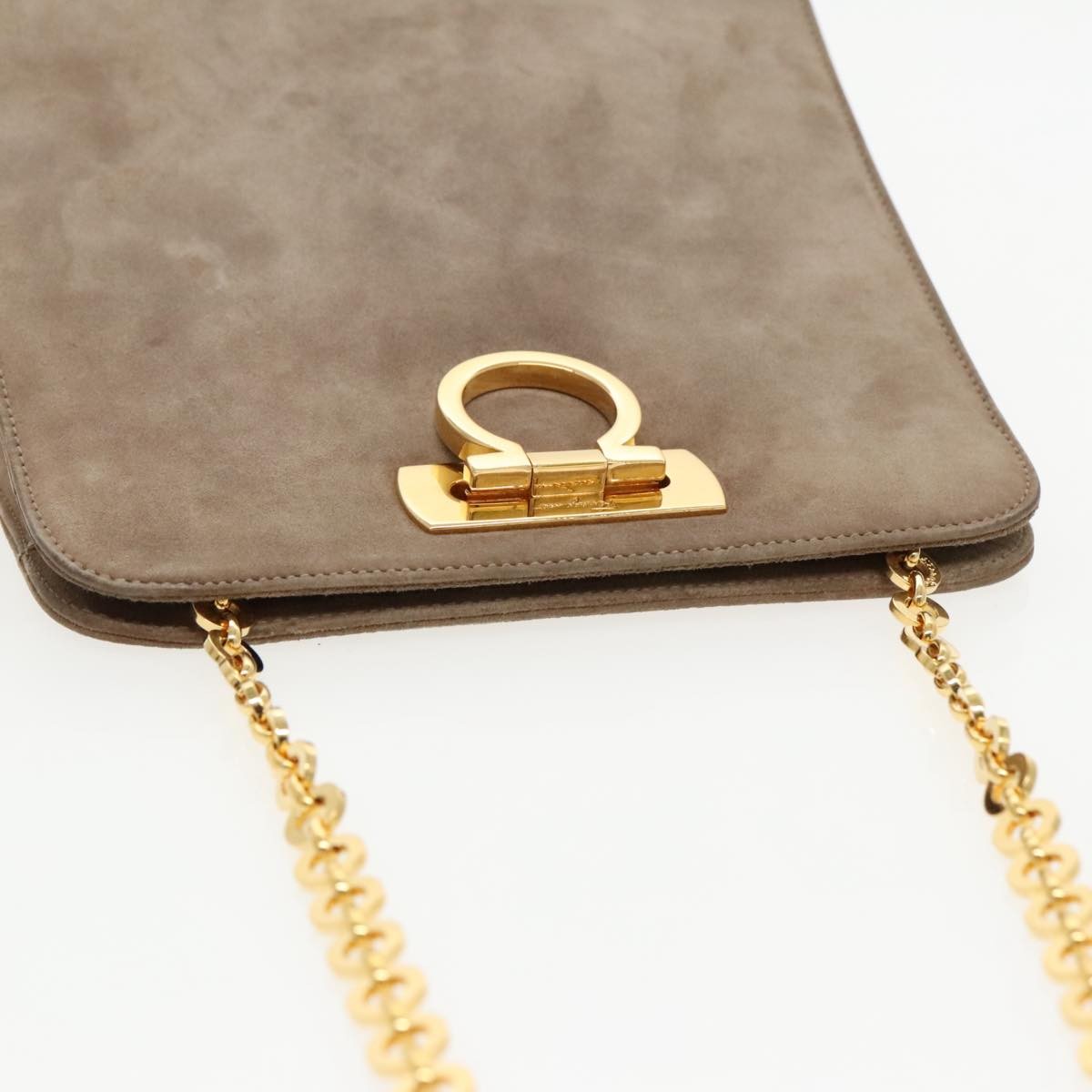 Salvatore Ferragamo Vintage Gancini Chain Suede, Brown, Suede, Shoulder Bag