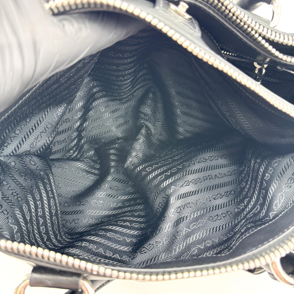 Prada Double Zip Convertible Soft Calf, Black, Leather, Tote Bag