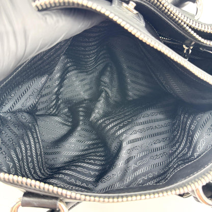 Prada Double Zip Convertible Soft Calf, Black, Leather, Tote Bag
