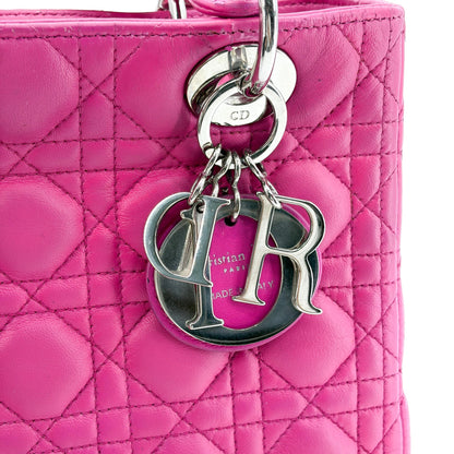 Christian Dior Lady Dior Cannage Quilt Lambskin, Pink, Leather, Handbag
