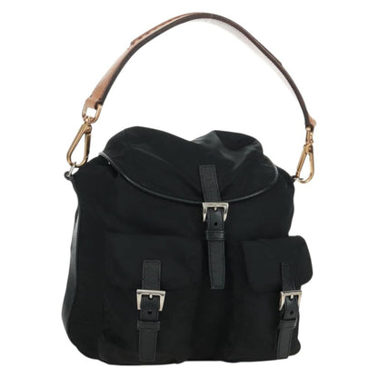 Prada Double Pocket Drawstring Tessuto, Black, Nylon, Shoulder Bag