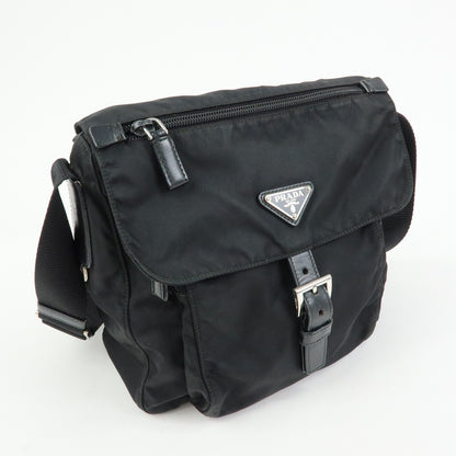 Prada Zip Buckle Messenger Tessuto, Black, Nylon, Handbag