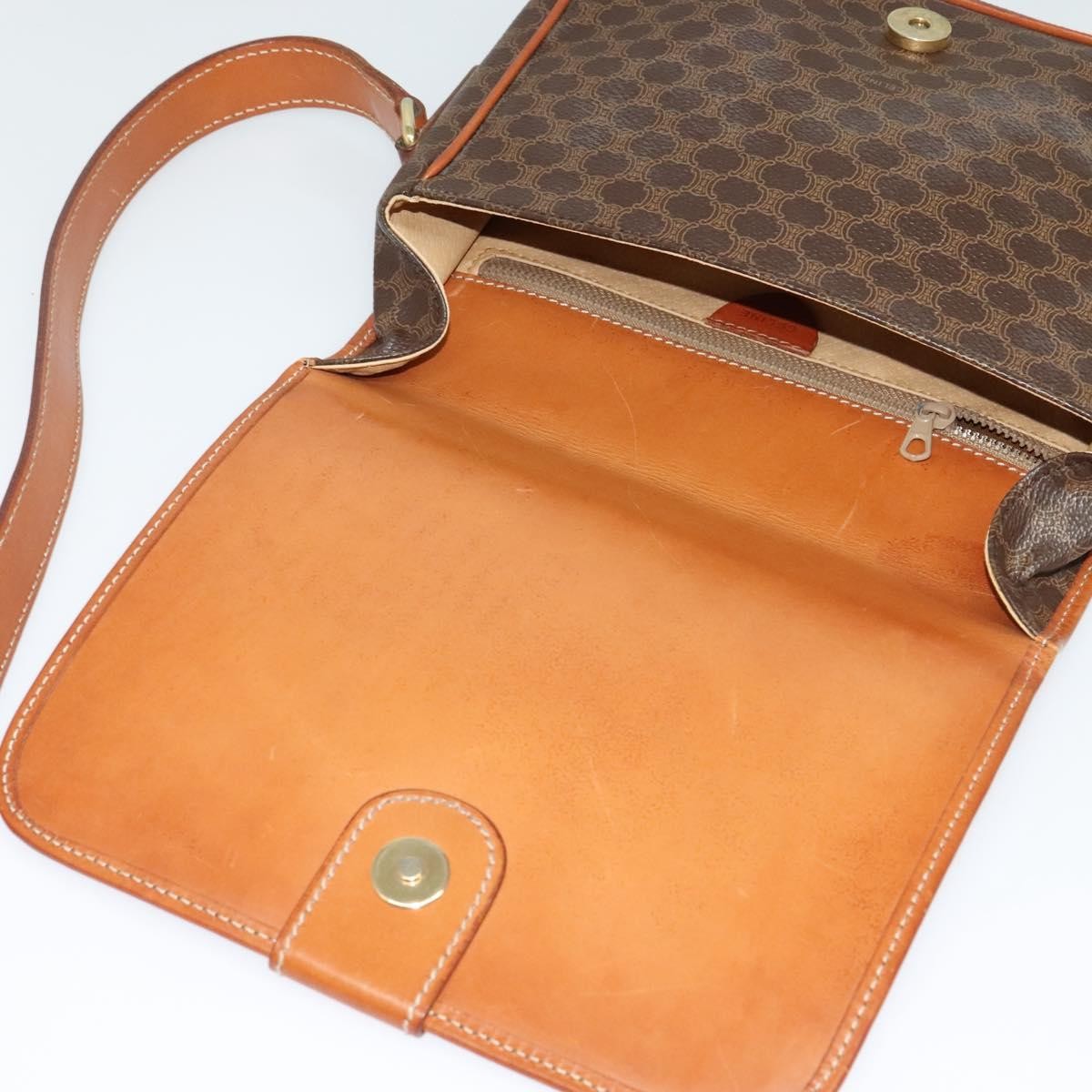 Celine Vintage Macadam Canvas and Leather, Brown, Canvas, Shoulder Bag