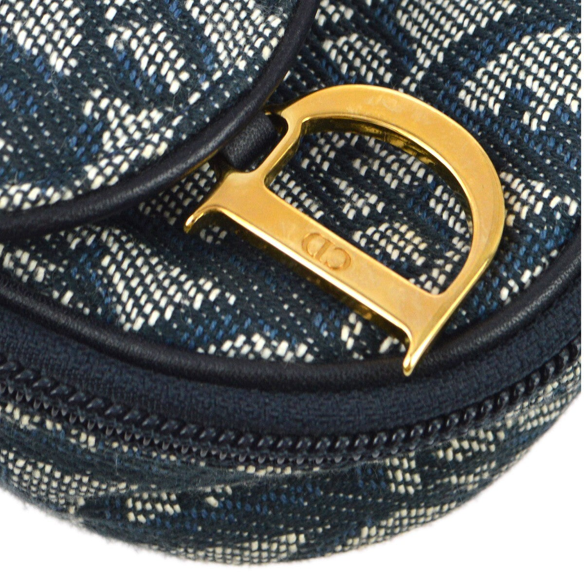 Christian Dior Saddle Zip Diorissimo Canvas, Navy, Canvas, Clutch