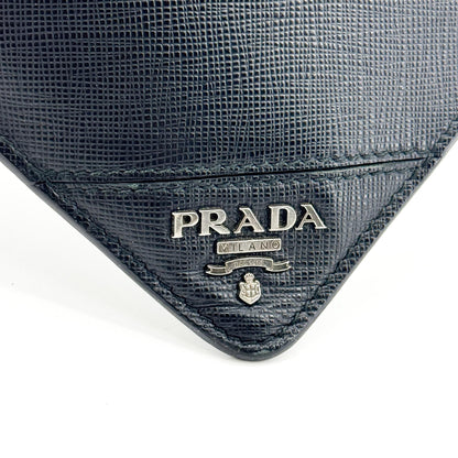 Prada Wristlet Zip Clutch Vitello Daino, Black, Leather, Clutch
