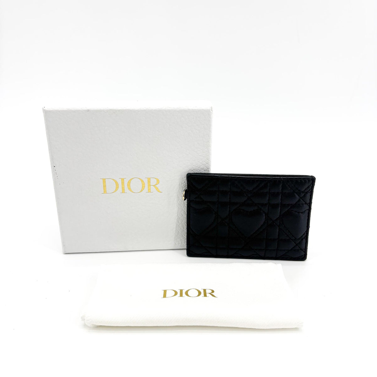 Christian Dior Lady Dior Card Holder Cannage Quilt Lambskin, Black, Leather, Card Holder