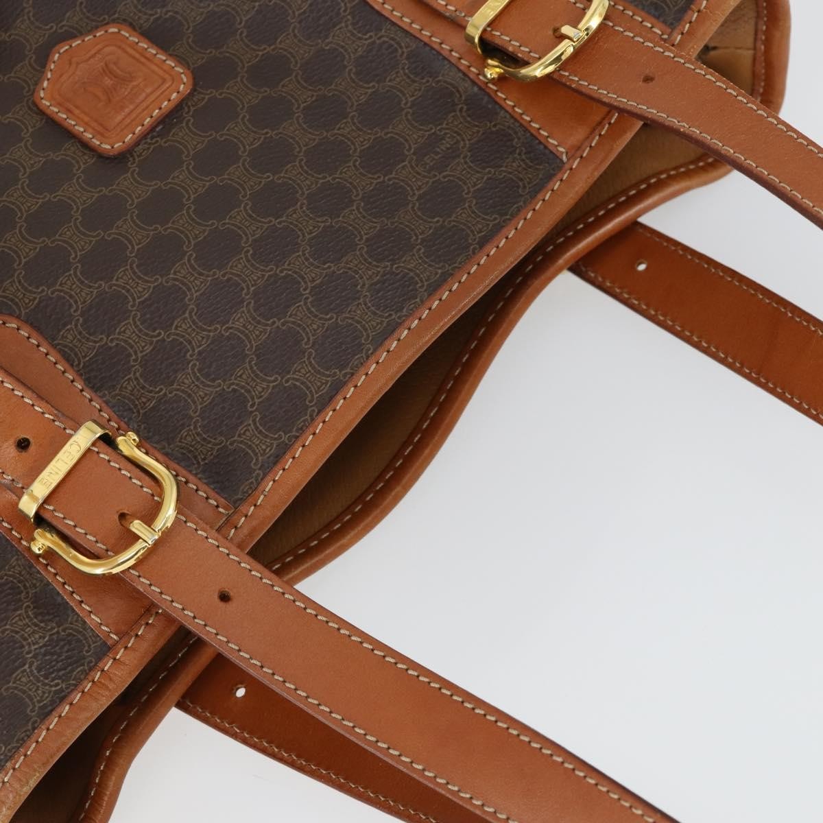 Celine Vintage Macadam Shopper Tote Coated Canvas, Brown, Canvas, Tote Bag