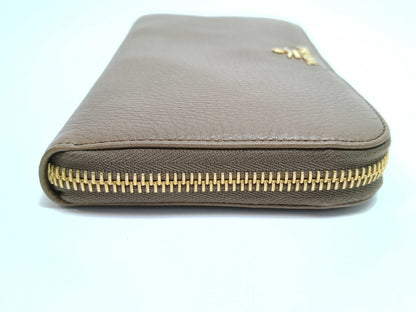 Prada Zip Around Vitello Daino, Brown, Leather, Wallet
