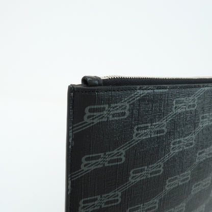 Balenciaga Signature Pouch Monogram PVC Leather, Black, Canvas, Clutch