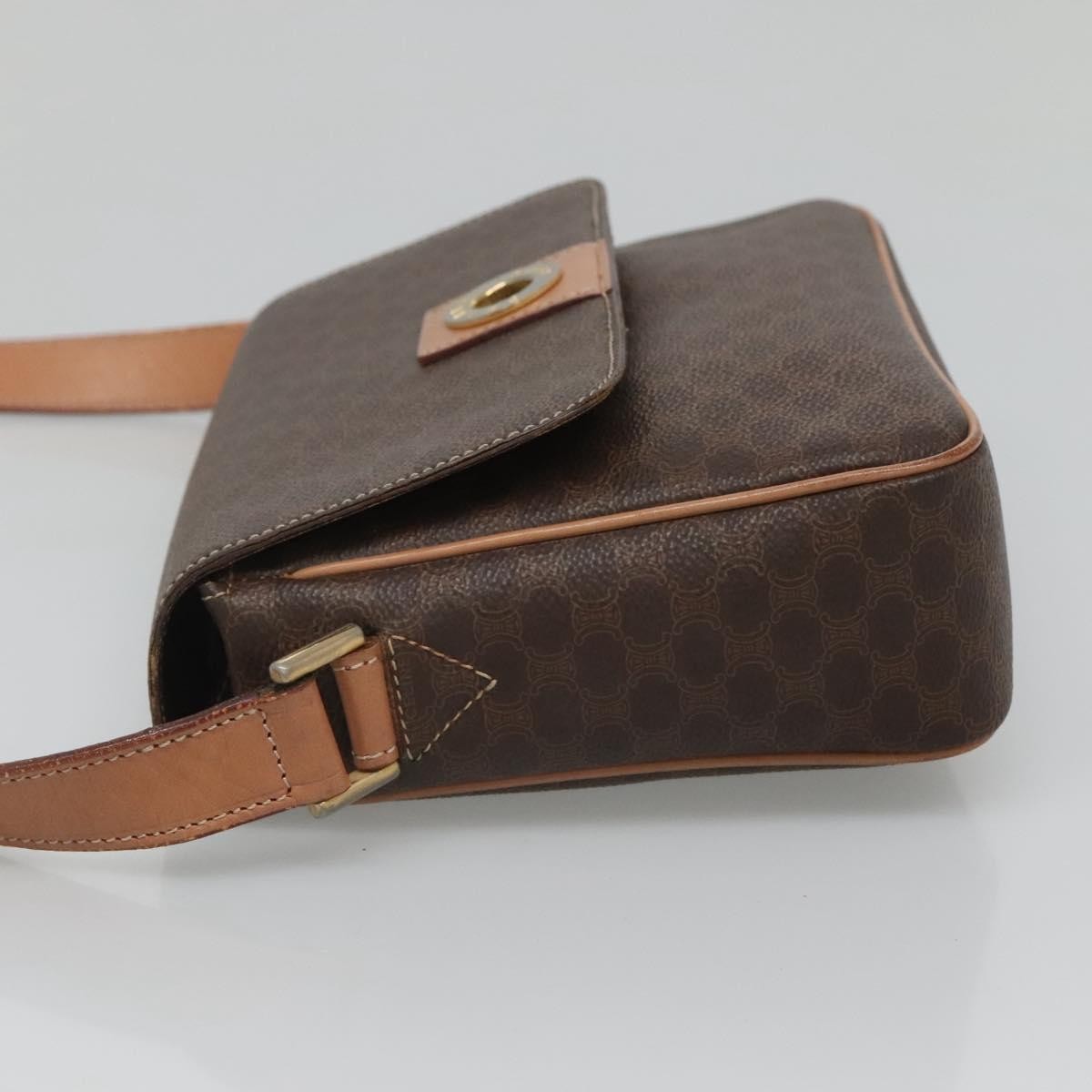 Celine Vintage Macadam Circle Logo Canvas and Leather, Brown, Canvas, Shoulder Bag