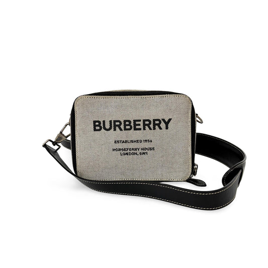 Burberry Horseferry Camera Bag Coated Canvas, Black, Canvas, Crossbody Bag