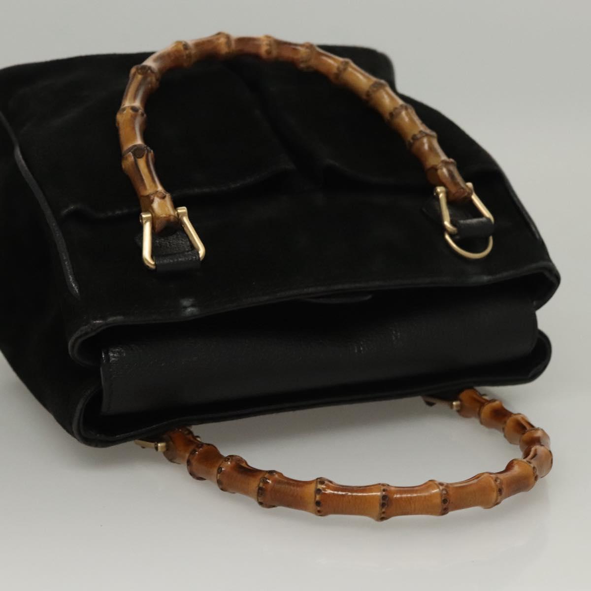 Gucci Bamboo Zip Pouch Suede, BLACK, SUEDE, Handbag