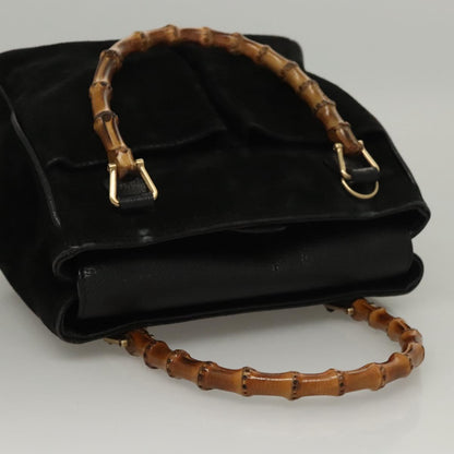 Gucci Bamboo Zip Pouch Suede, BLACK, SUEDE, Handbag