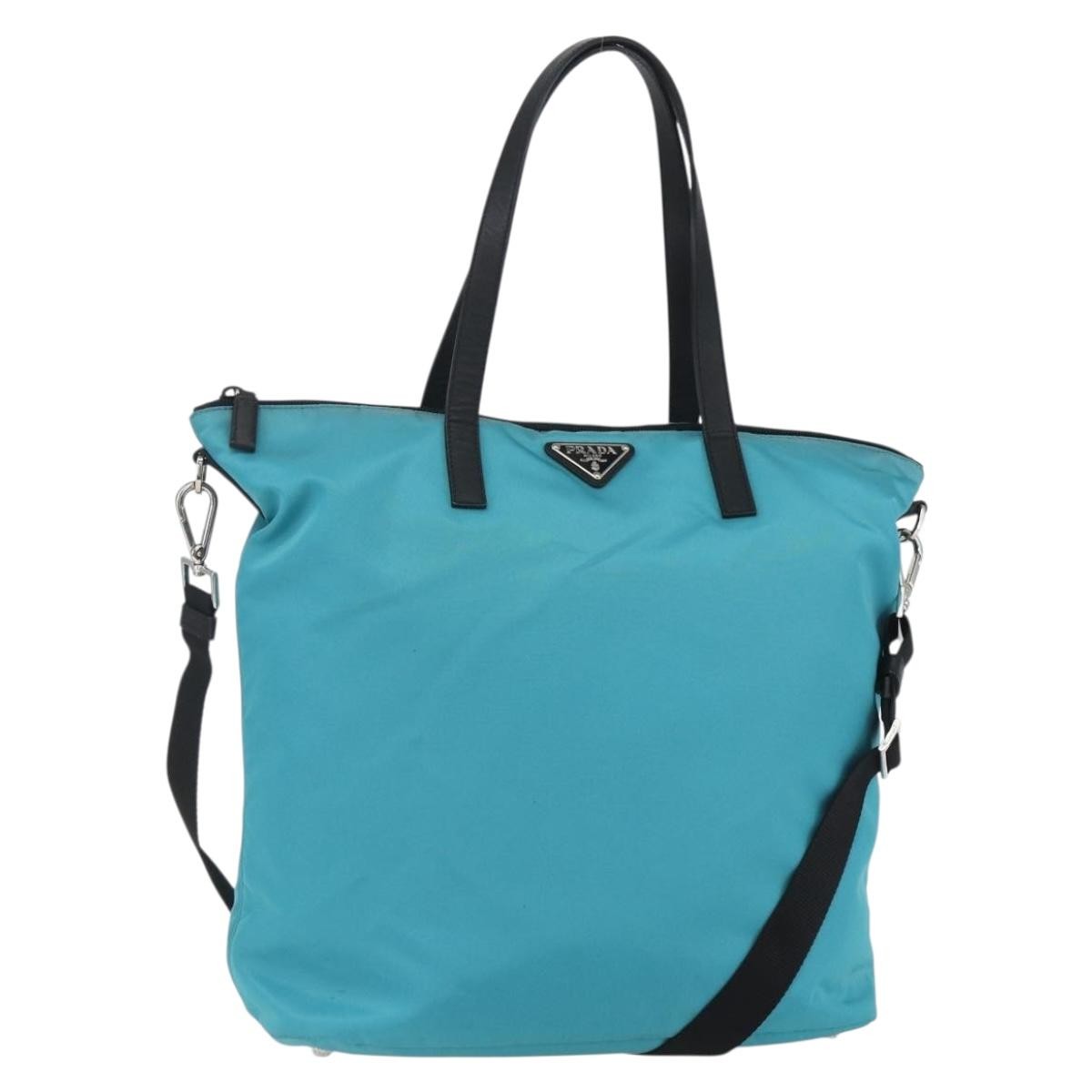 Prada Convertible Zip Tessuto, Turquoise, Nylon, Tote Bag