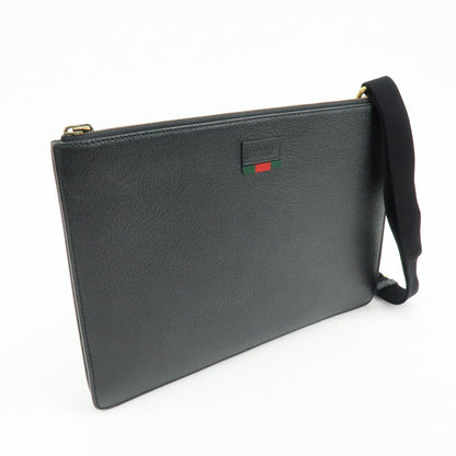 Gucci Web Strap Front Zip Messenger Leather, Black, Leather, Handbag