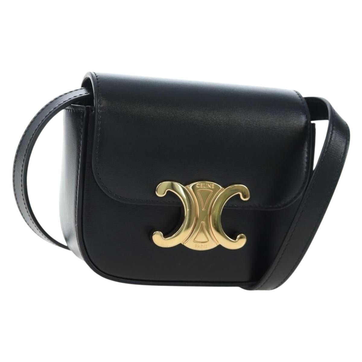 Celine Triomphe Smooth Calfskin, Black, Leather, Shoulder Bag