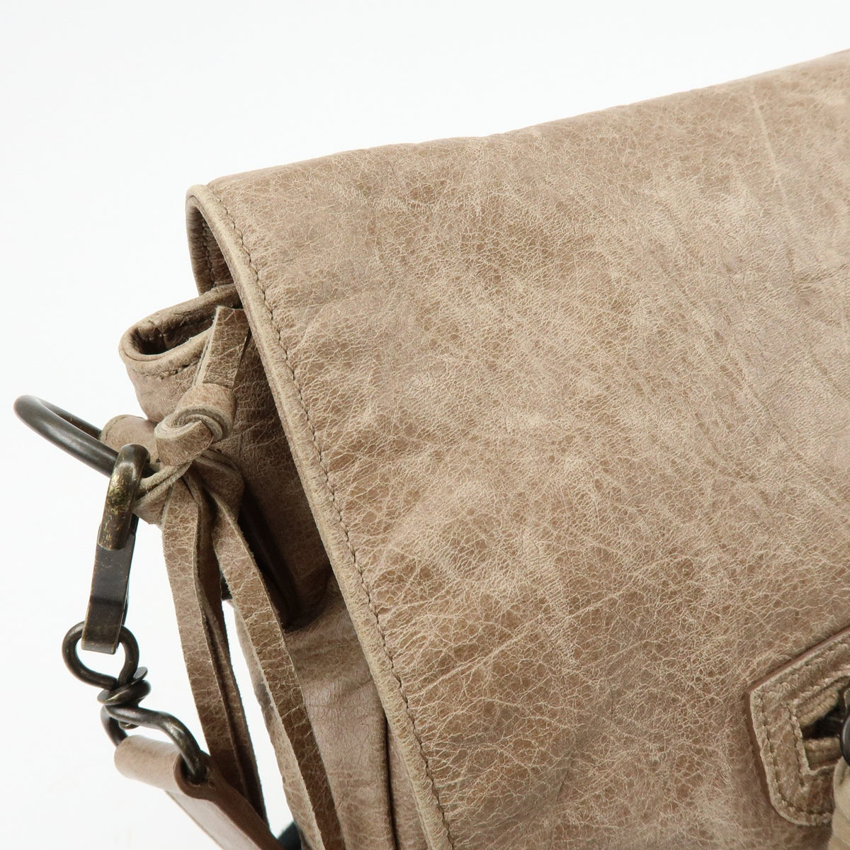 Balenciaga Classic Studs Folk Messenger Leather, Brown, Leather, Crossbody Bag
