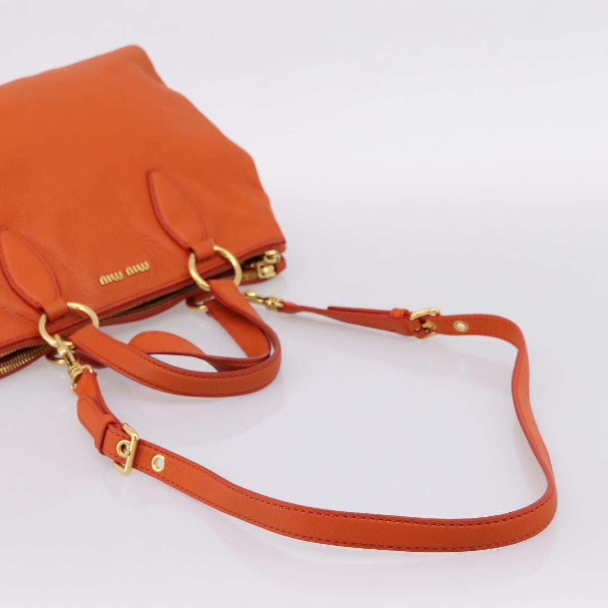 Miu Miu Caribou Convertible Tote Leather, Orange, Leather, Handbag