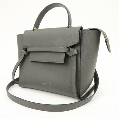 Celine Belt Textured Leather, Gray, Leather, Handbag