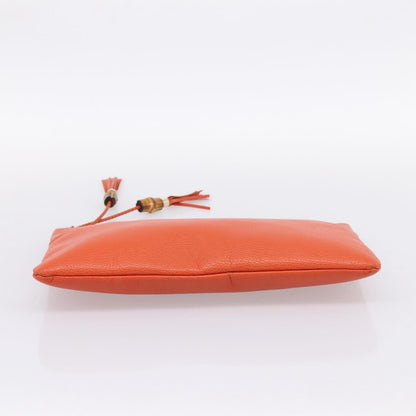 Gucci Bamboo Zip Pouch (Outlet) Leather, Orange, Leather, Clutch