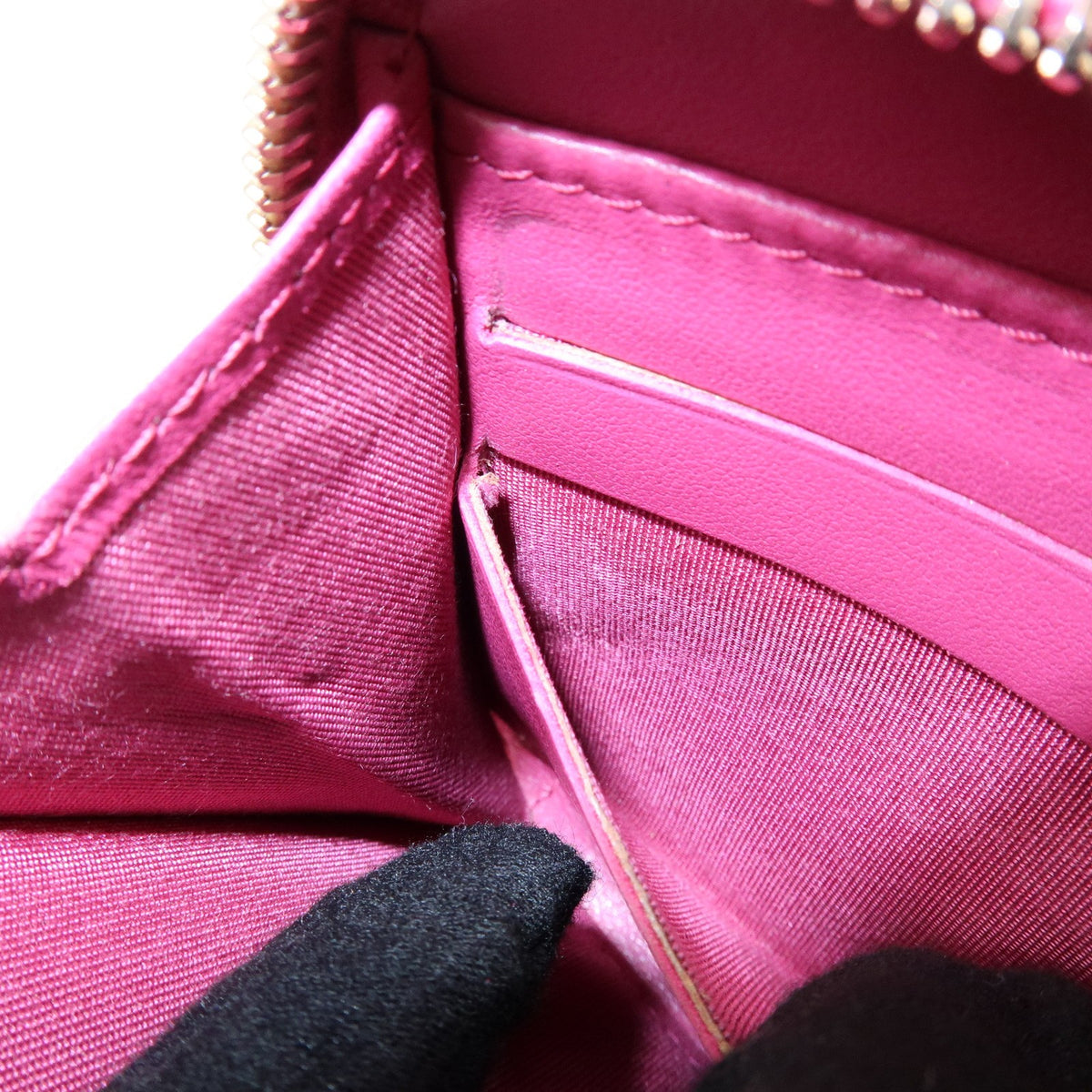 Chanel Zip Around Camellia Patent, Pink, Calfskin, Wallet