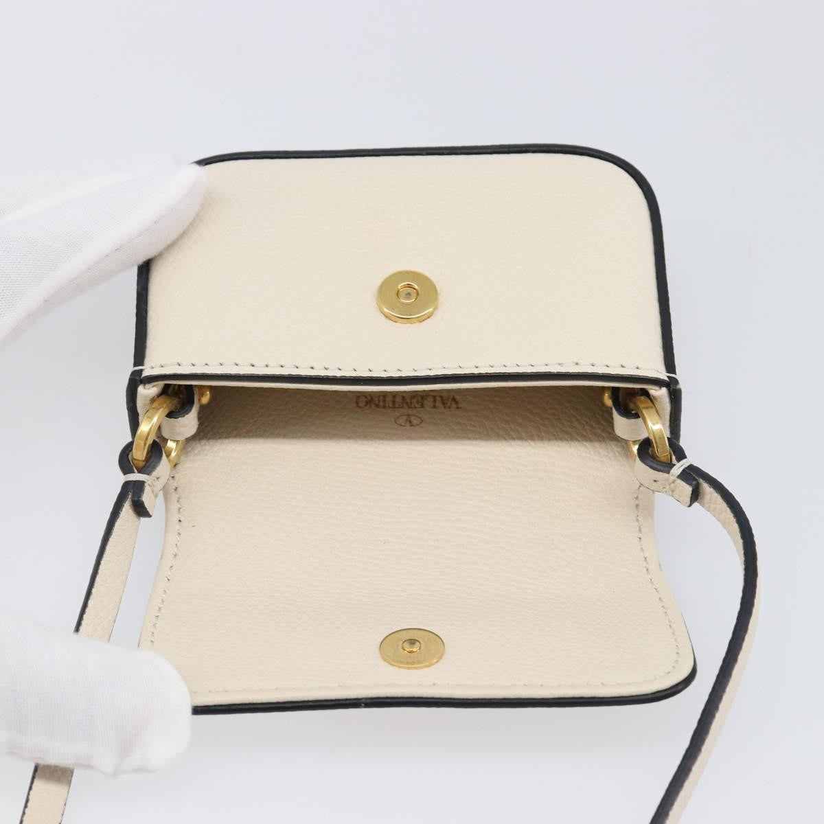 Valentino Garavani V Pouch Shoulder Bag Leather, White, Leather, Shoulder Bag