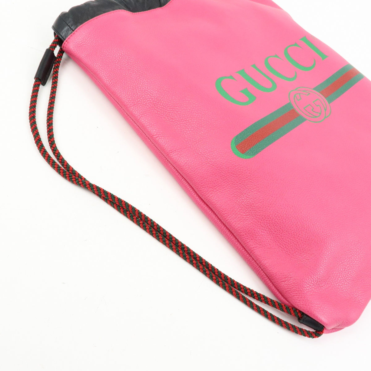 Gucci Logo Drawstring Printed Leather, Pink, Leather, Backpack