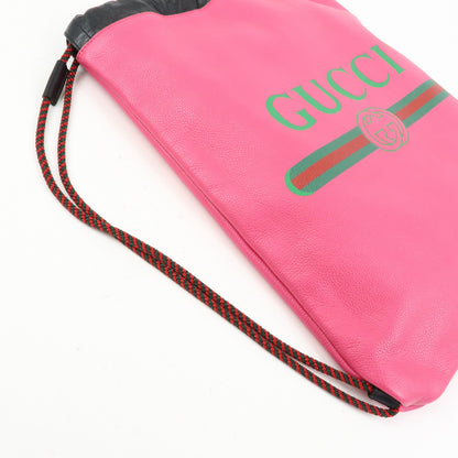 Gucci Logo Drawstring Printed Leather, Pink, Leather, Backpack