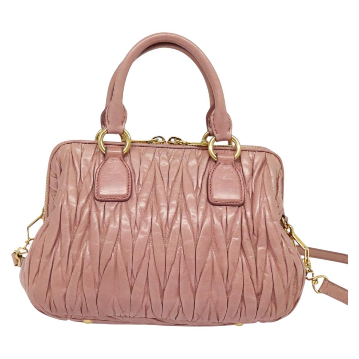 Miu Miu Madras Bowler Bag Matelasse Leather, PINK, LEATHER, Handbag